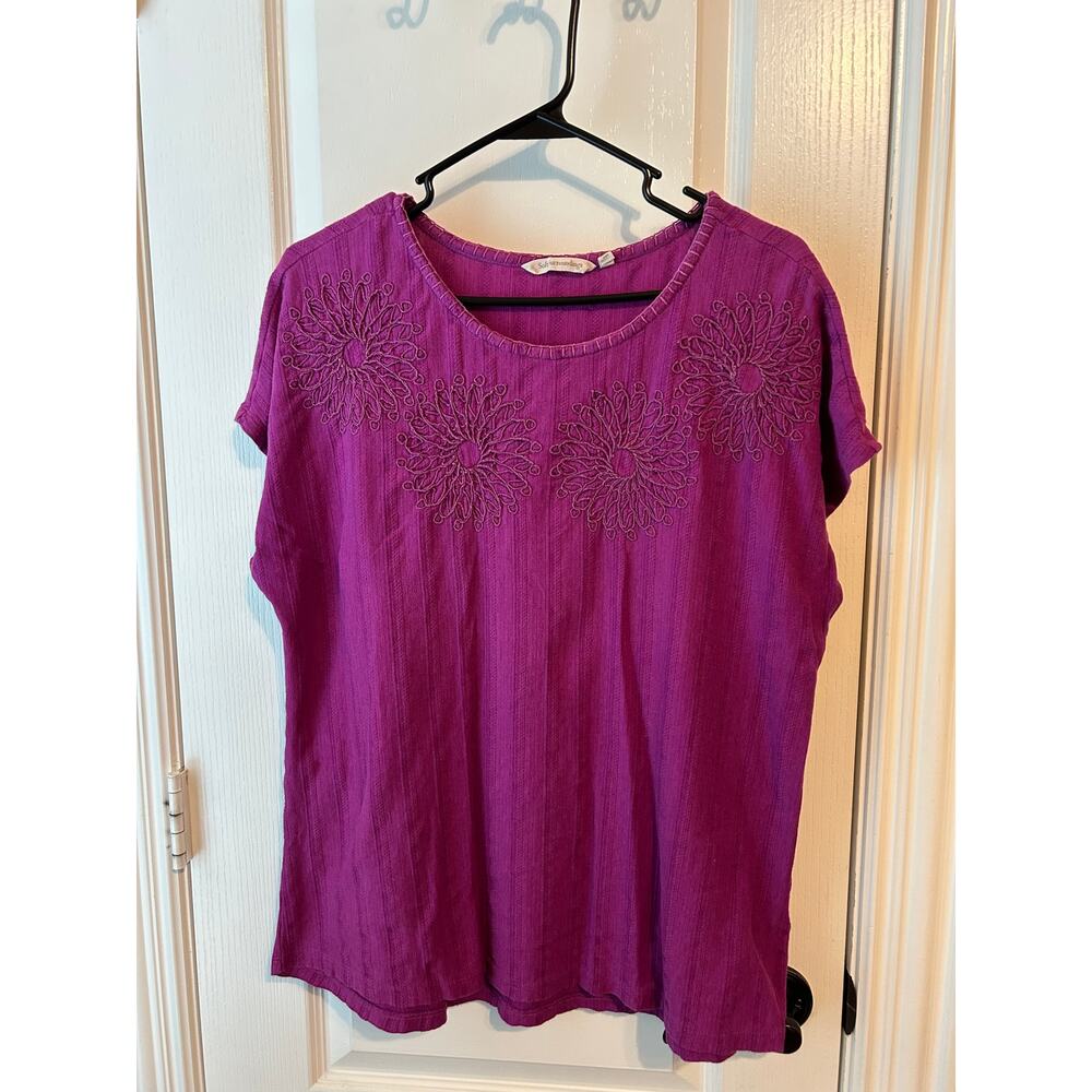 Soft Surroundings Short Sleeve Pullover Top Embroidered M